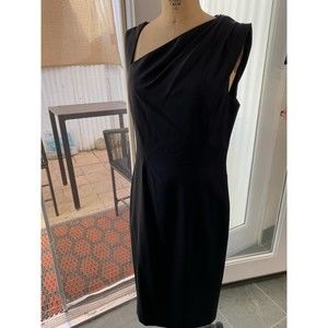 Carolina Herrera Draped Fitted Sleeveless Midi Little Black Dress Size 12